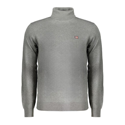 Norway 1963 Gray Polyester Sweater with turtleneck, long sleeves, embroidery, and logo. Ideal for stylish, warm comfort.