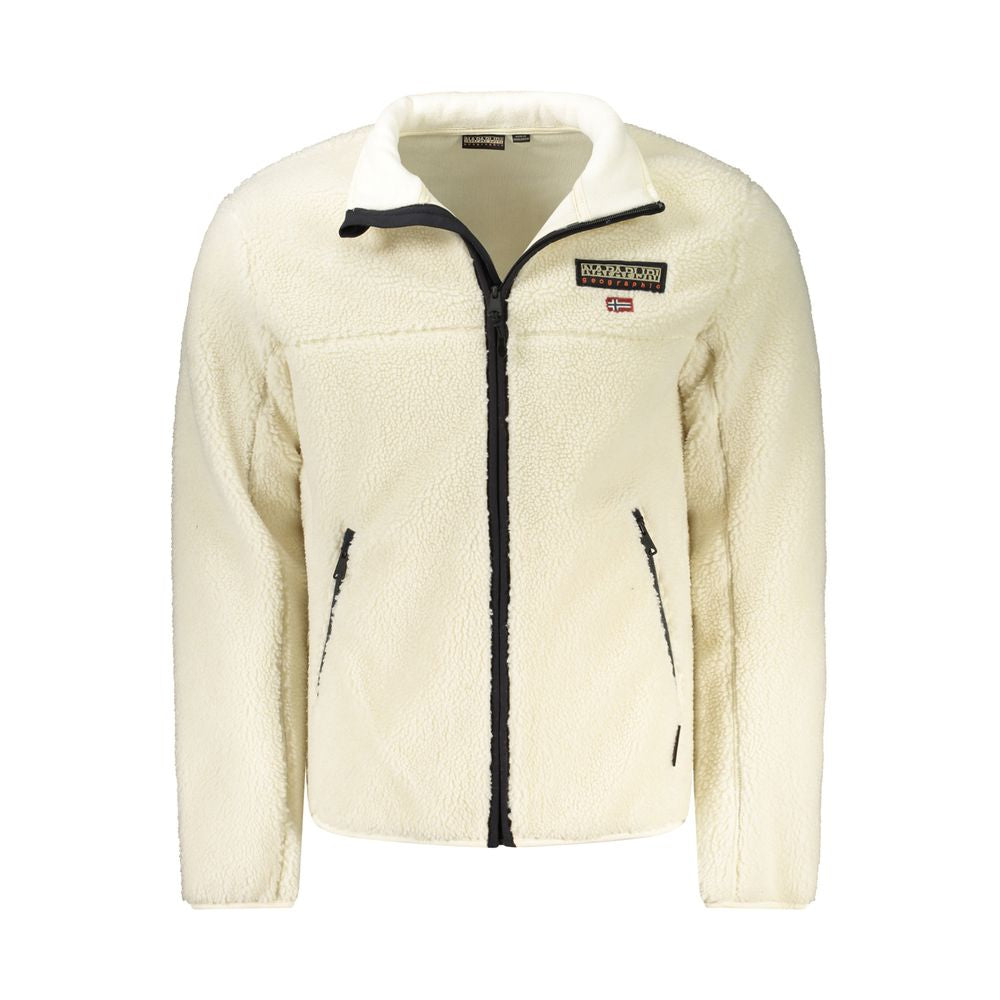 Napapijri White Polyester Men Jacket with zip closure and logo
