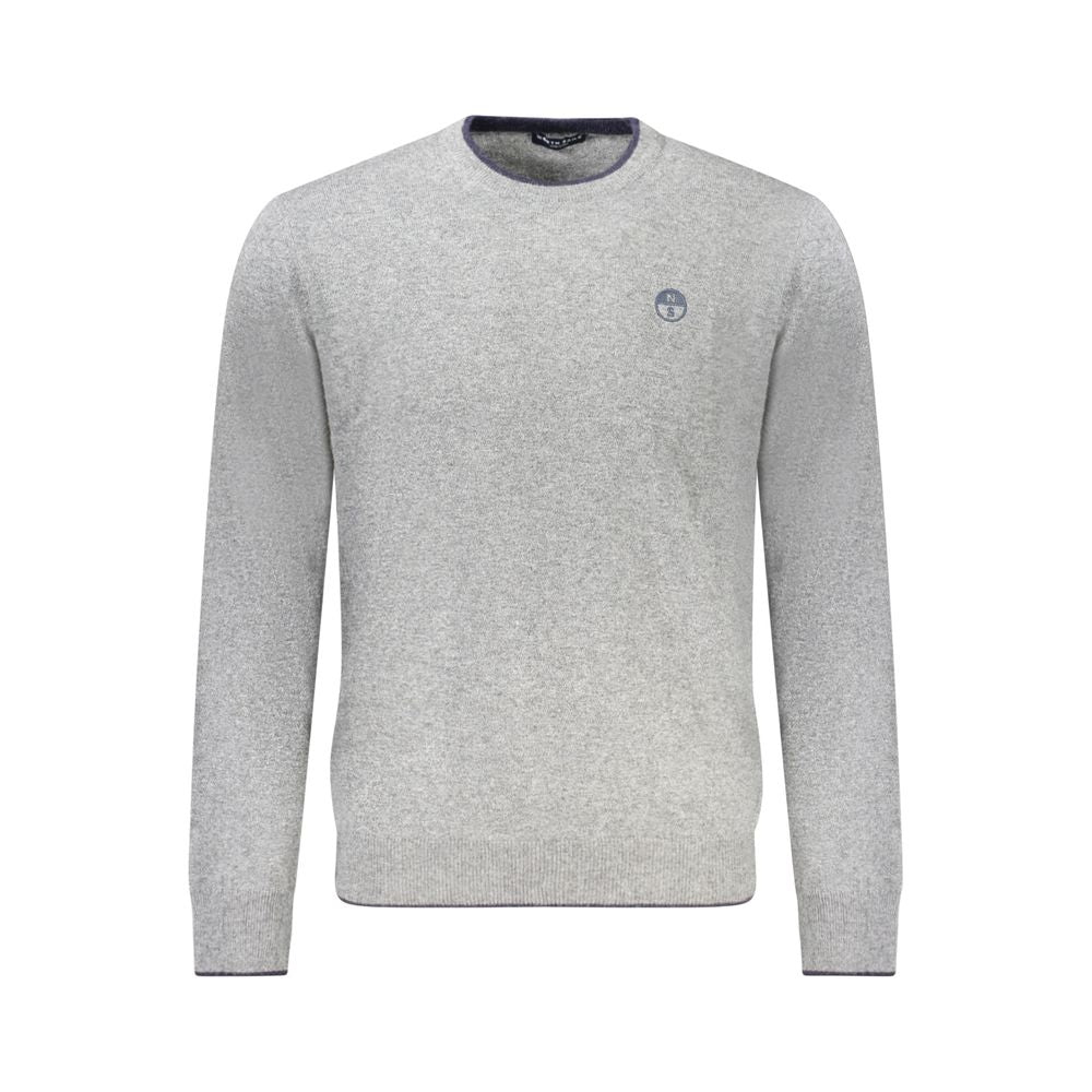 North Sails Gray Cashmere Sweater with crew neck, long sleeves, contrasting details, embroidery, and logo