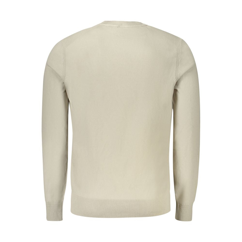 Hugo Boss Beige Cotton Sweater, long-sleeved t-shirt with crew neck and logo embroidery