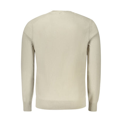 Hugo Boss Beige Cotton Sweater, long-sleeved t-shirt with crew neck and logo embroidery