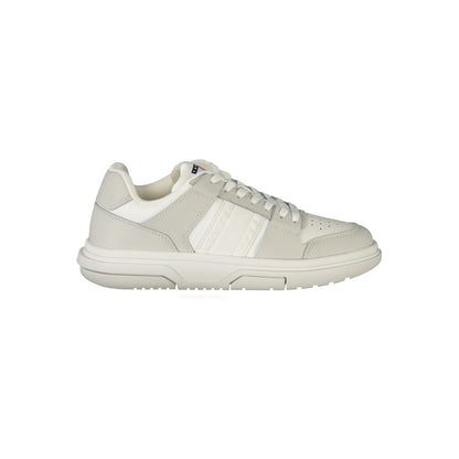 Tommy Hilfiger White Polyester Sneaker with laces, grey details, logo, and removable footbed, ideal sports shoe for style and comfort.