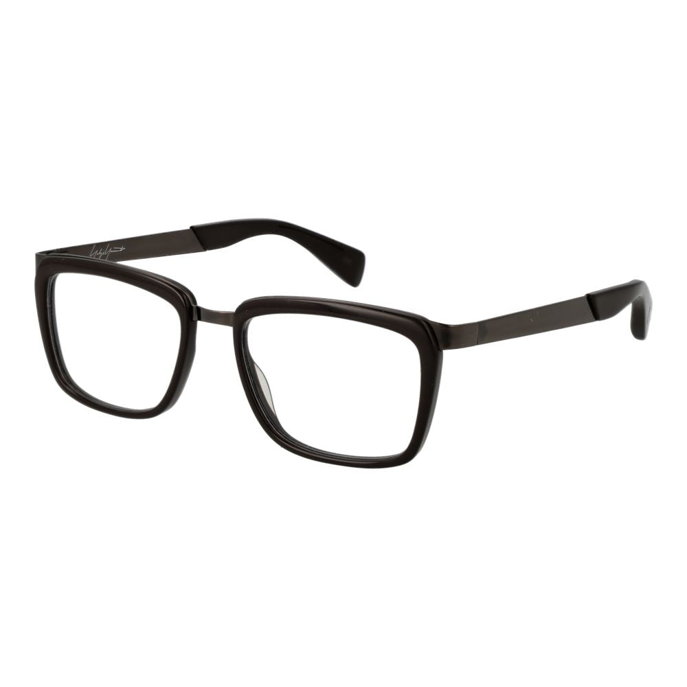 Yohji Yamamoto Brown Unisex Glasses Frame in acetate, full-rim style with demo lenses, rectangle shape for stylish and versatile wear.