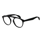 Yohji Yamamoto Black Men Glasses Frame in black aviator style with full-rim design, plastic material, 50-20-145 size, includes soft case.