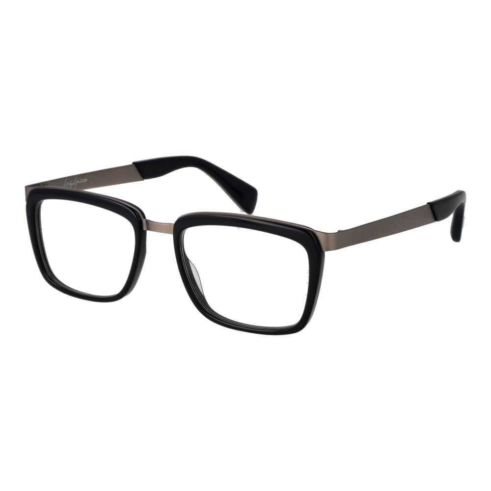 Yohji Yamamoto Black Unisex Glasses Frame in full-rim acetate with rectangle style and demo lenses.