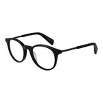 Yohji Yamamoto Black Men Glasses Frame, round full-rim design, black plastic frame and demo lenses, size 50-20-140.
