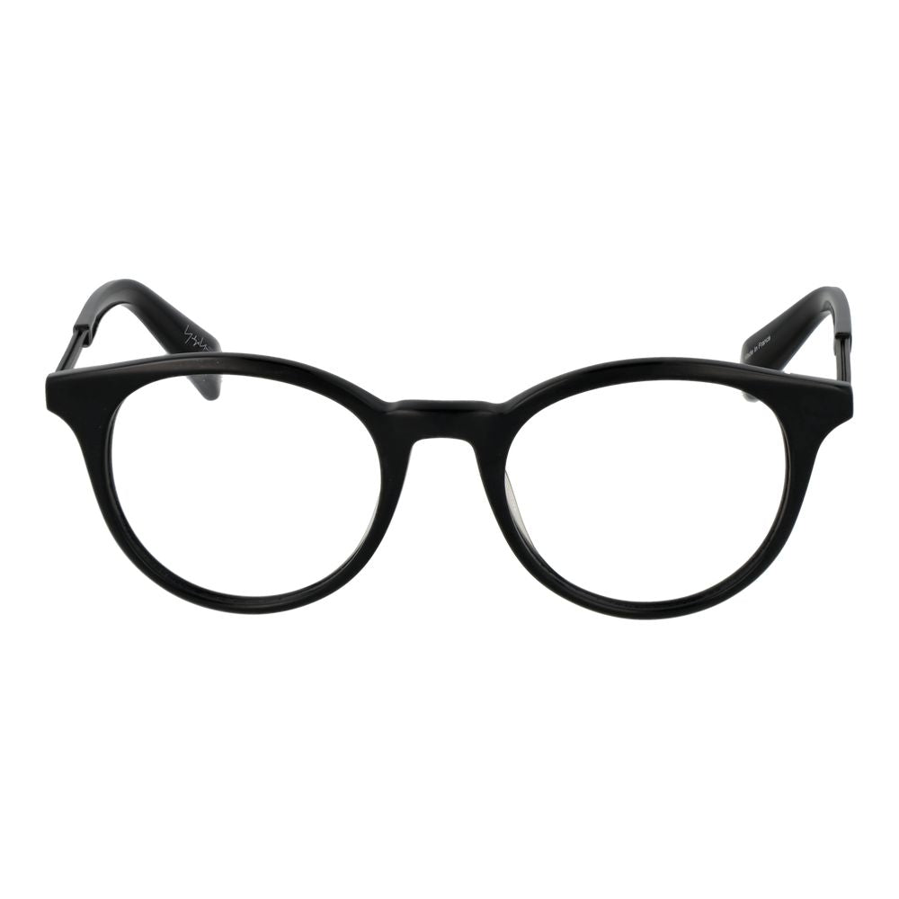 Alt Tag: Yohji Yamamoto Black Men Glasses Frame, round full-rim plastic, demo lenses, with a branded soft case, size 50-20-140.