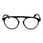 Yohji Yamamoto Black Men Glasses Frame, full-rim plastic aviator style with demo lenses, black color, size 50-20-145, includes soft case.