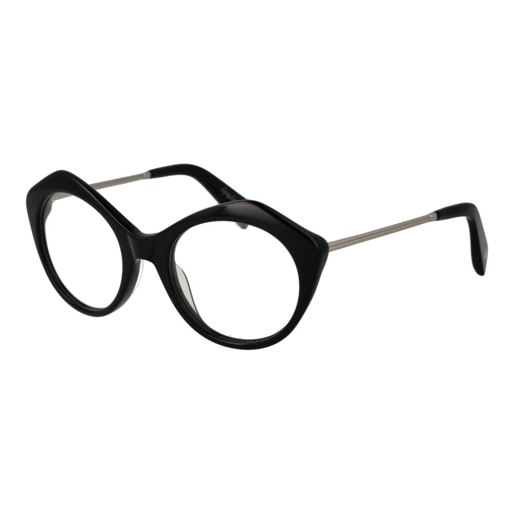 Yohji Yamamoto Black Women Glasses Frame, acetate full-rim butterfly style, demo plastic lenses included.