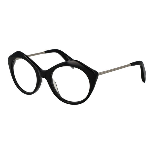 Yohji Yamamoto Black Women Glasses Frame, acetate full-rim butterfly style, demo plastic lenses included.