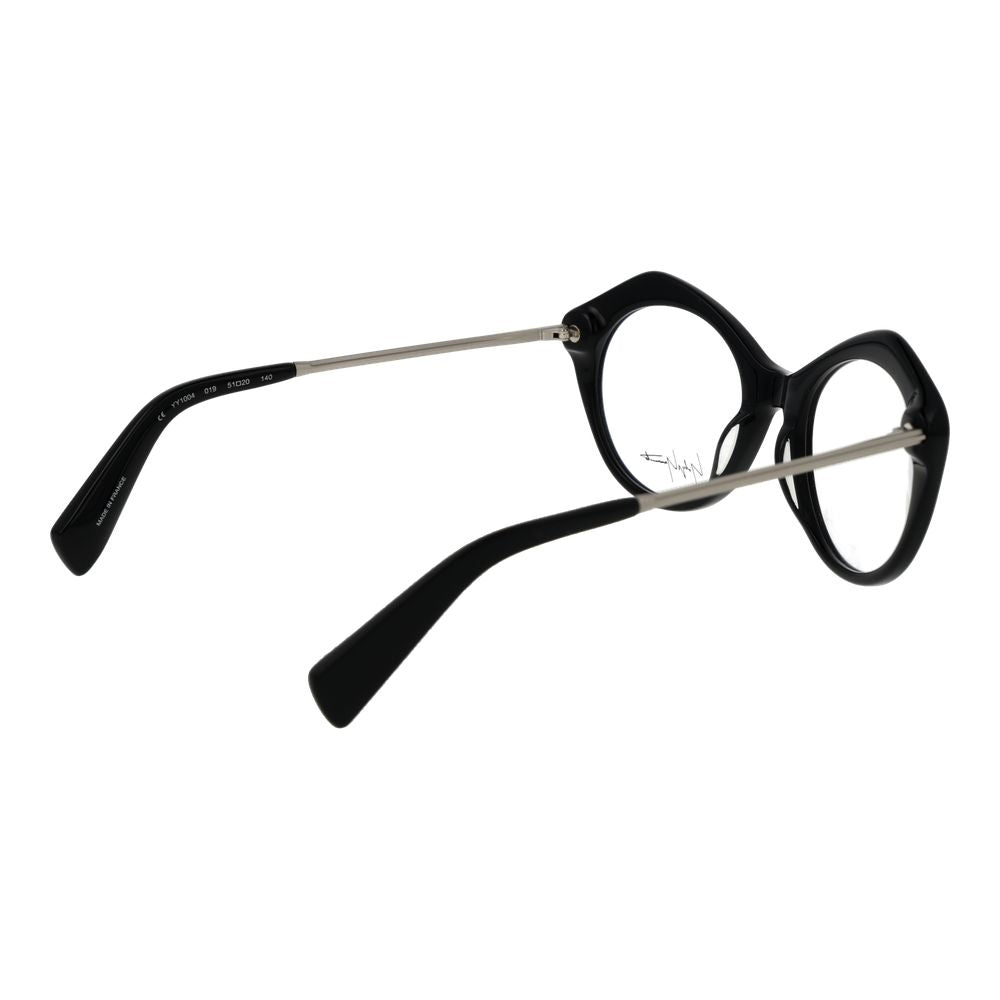 Yohji Yamamoto Black Women Glasses Frame in butterfly style with full-rim acetate construction, featuring demo lenses and branded soft case.