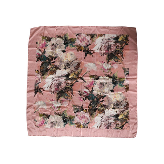 Dolce & Gabbana Pink Silk Floral Print Square Foulard Scarf MS7503