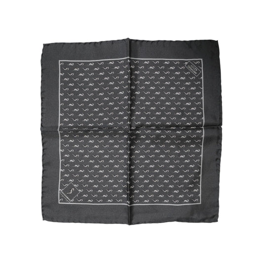 Dolce & Gabbana Black Fish Print Silk Square Men Foulard Scarf