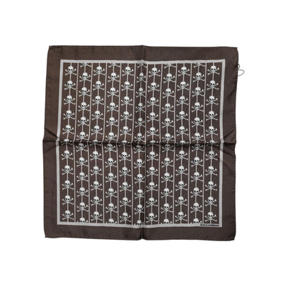 Dolce & Gabbana Brown Skull Silk Square Men Foulard Scarf