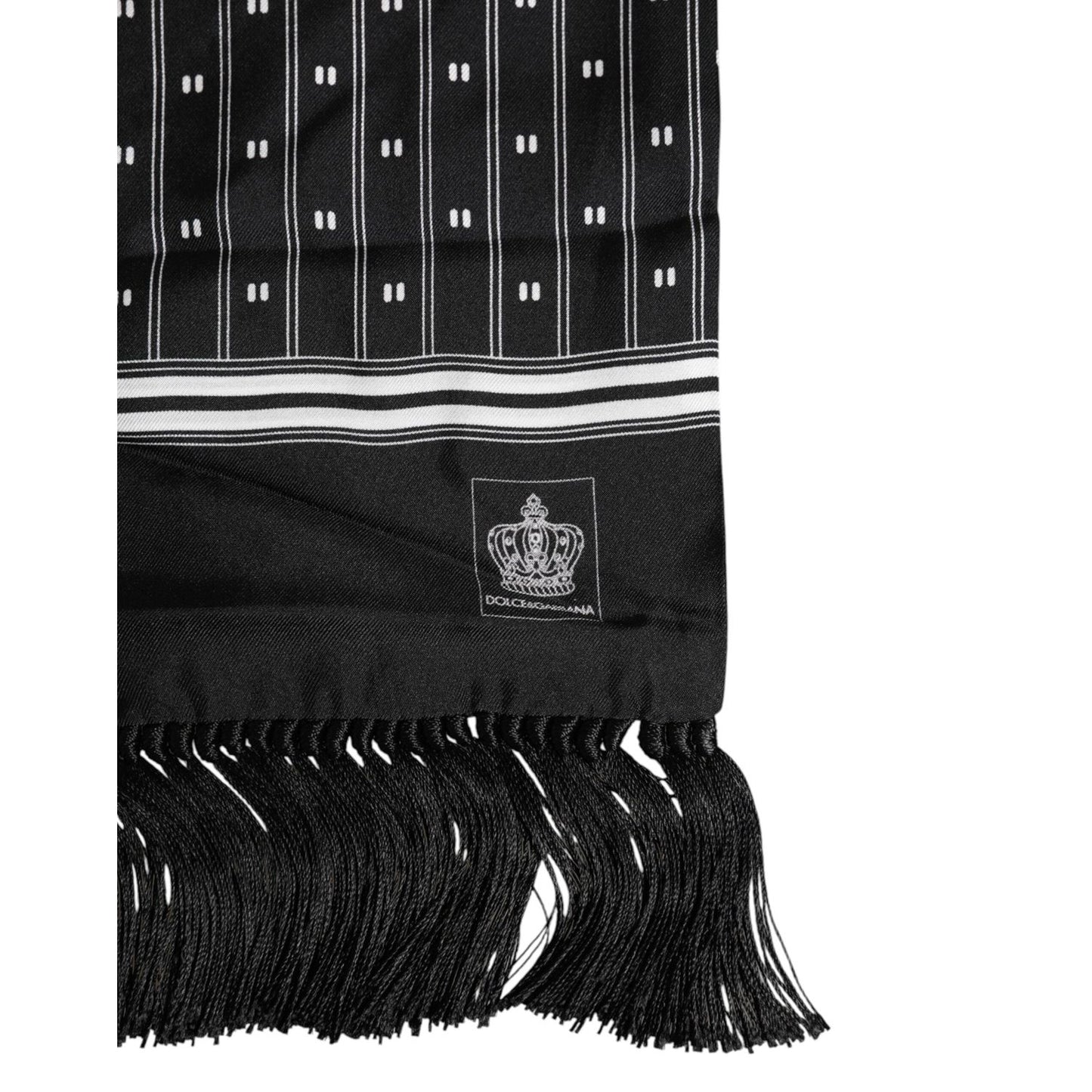 Dolce & Gabbana Black Silk Printed Fringes Men Foulard Scarf MS7533