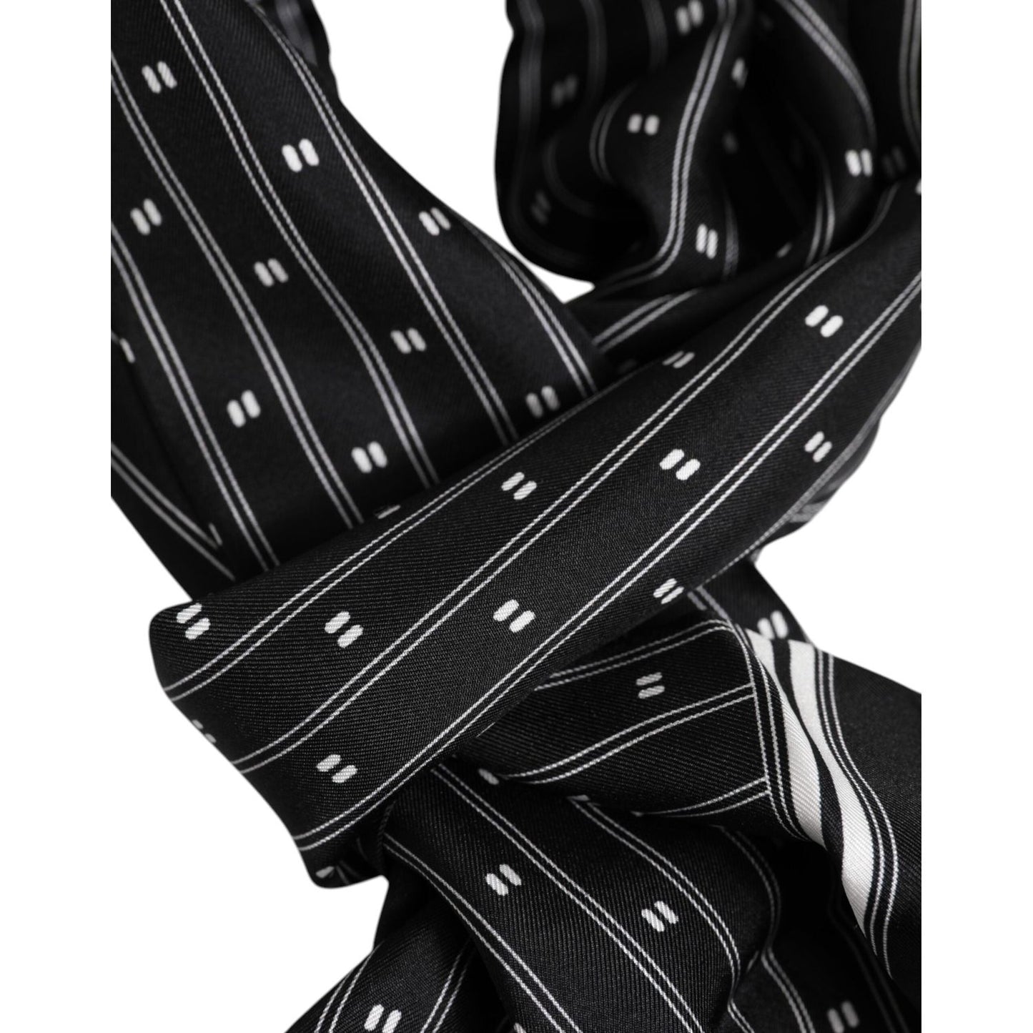 Dolce & Gabbana Black Silk Printed Fringes Men Foulard Scarf MS7533