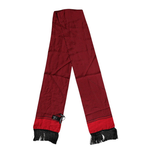 Dolce & Gabbana Red Dotted Silk Fringes Men Foulard Scarf MS7547
