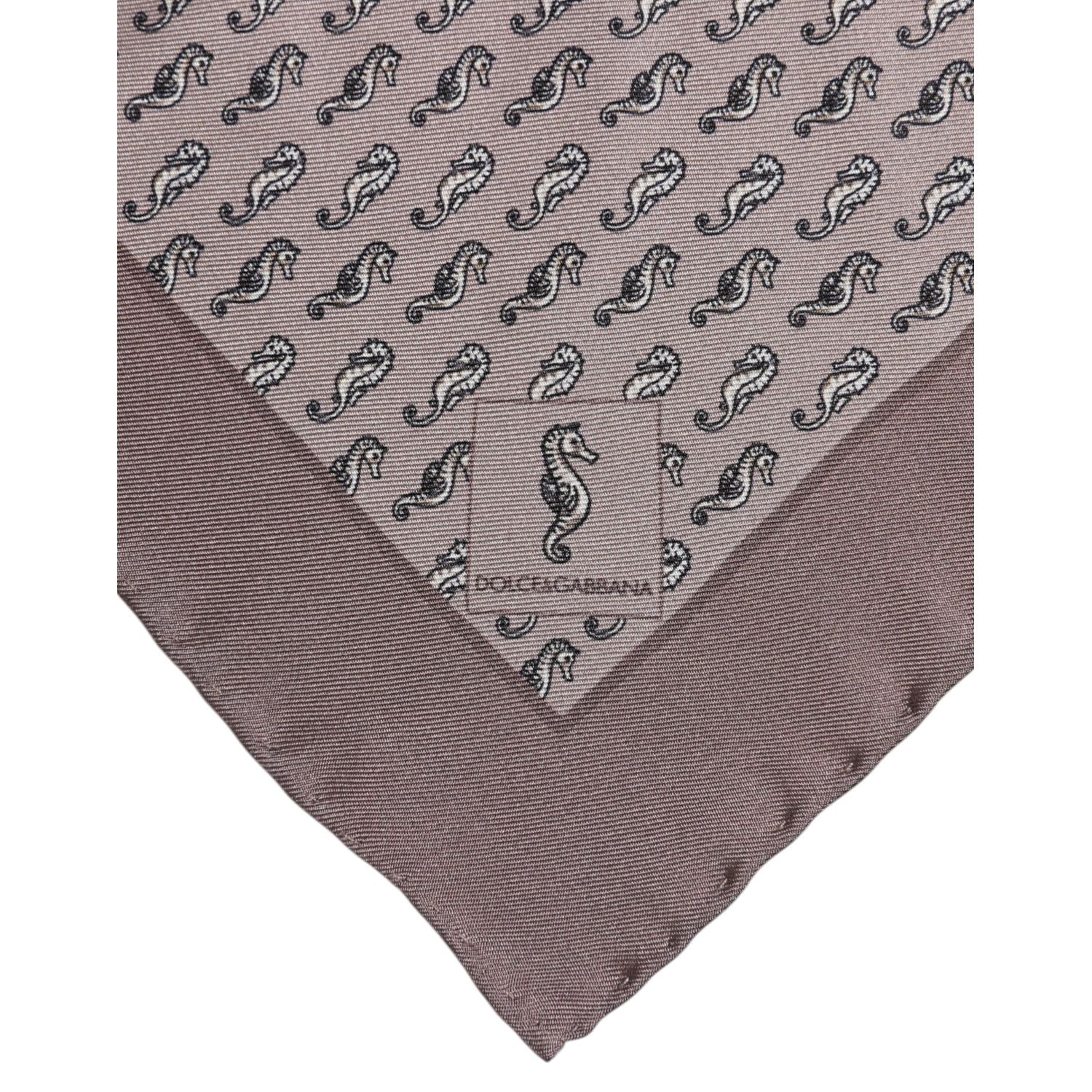 Dolce & Gabbana Brown Sea Horse Silk Square Foulard Scarf