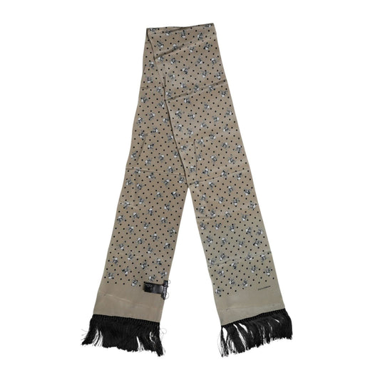 Dolce & Gabbana Gray Skulls Silk Fringes Men Foulard Scarf MS7550