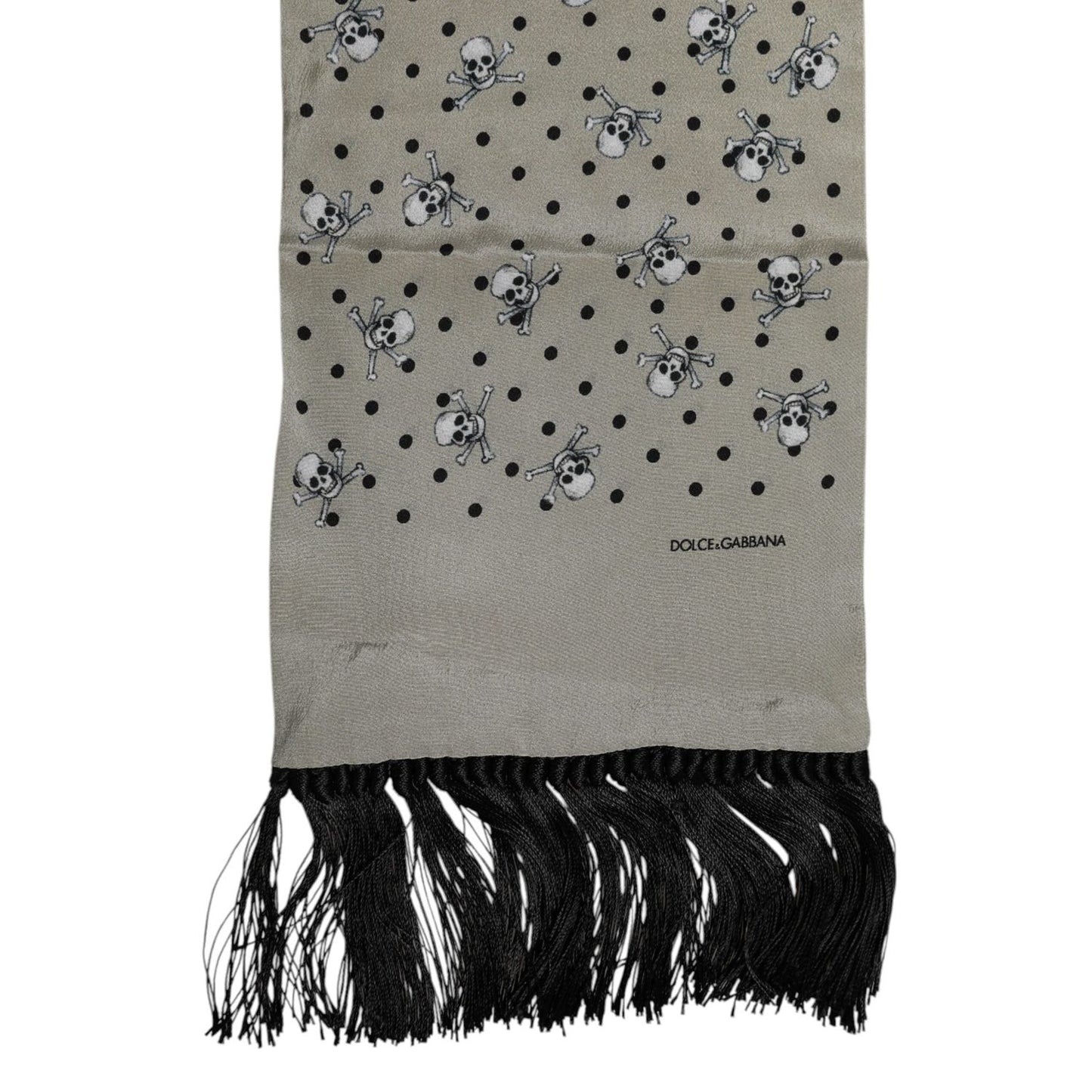 Dolce & Gabbana Gray Skulls Silk Fringes Men Foulard Scarf MS7550