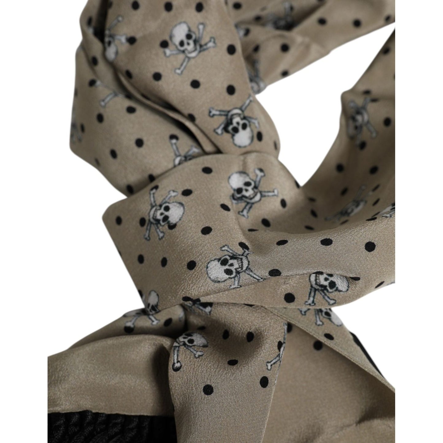 Dolce & Gabbana Gray Skulls Silk Fringes Men Foulard Scarf MS7550