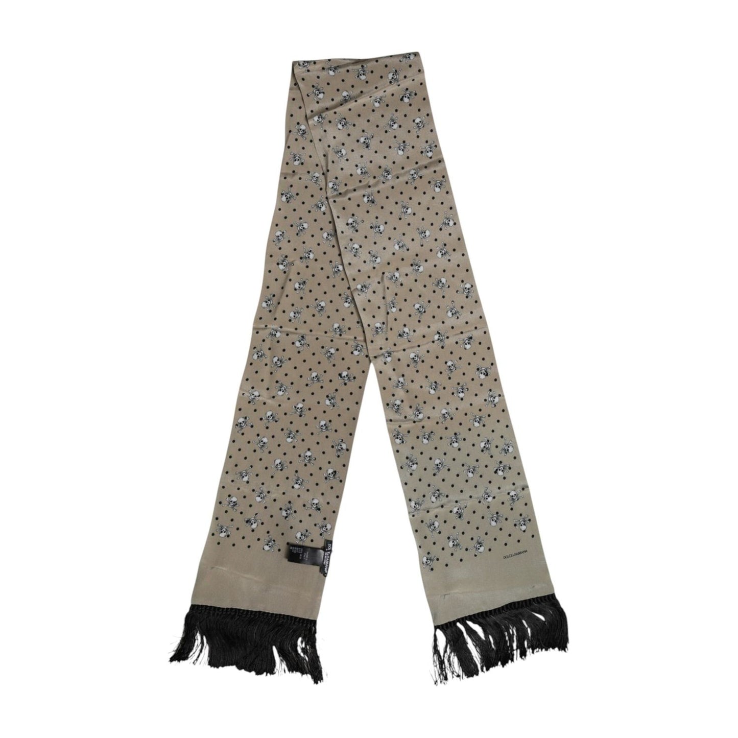 Dolce & Gabbana Gray Skulls Silk Fringes Men Foulard Scarf