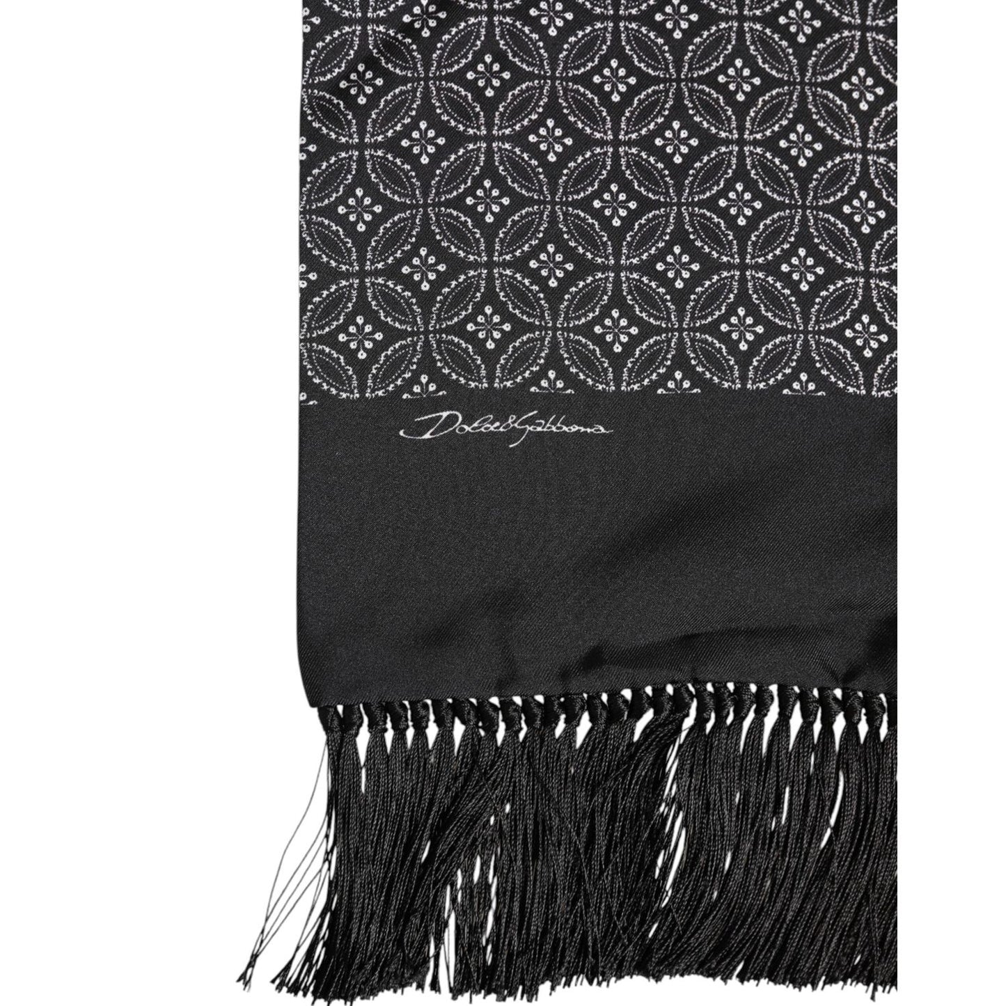 Dolce & Gabbana Black Patterned Fringes Men Foulard Scarf MS7556