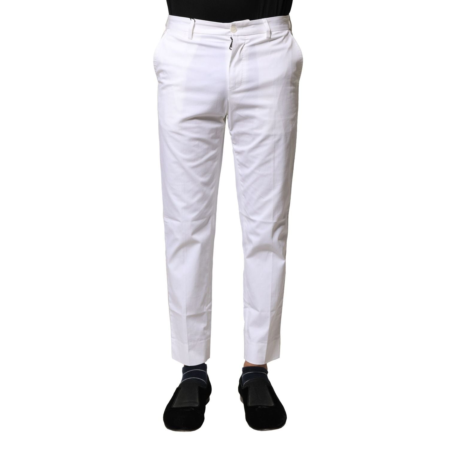 Dolce & Gabbana White Cotton Straight Logo Men Pants