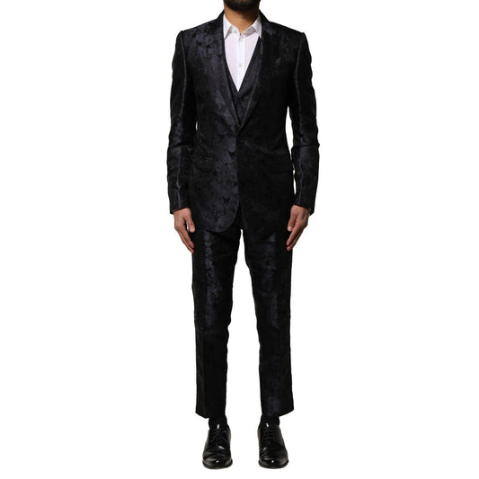 Dolce & Gabbana Black Jacquard 3 Piece Single Breasted Suit KOS2351-46