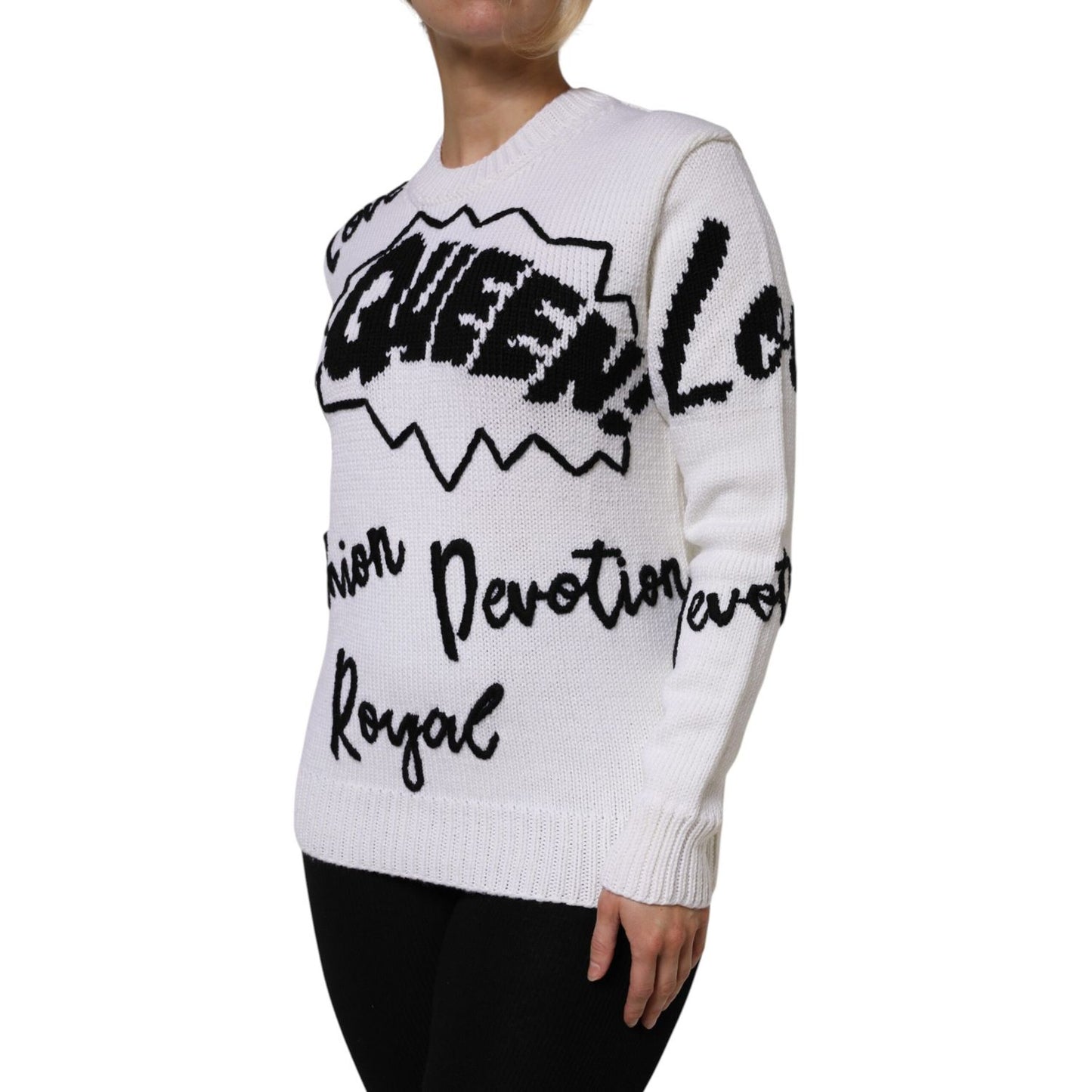 Dolce & Gabbana White Wool Knit Crew Neck Pullover Sweater