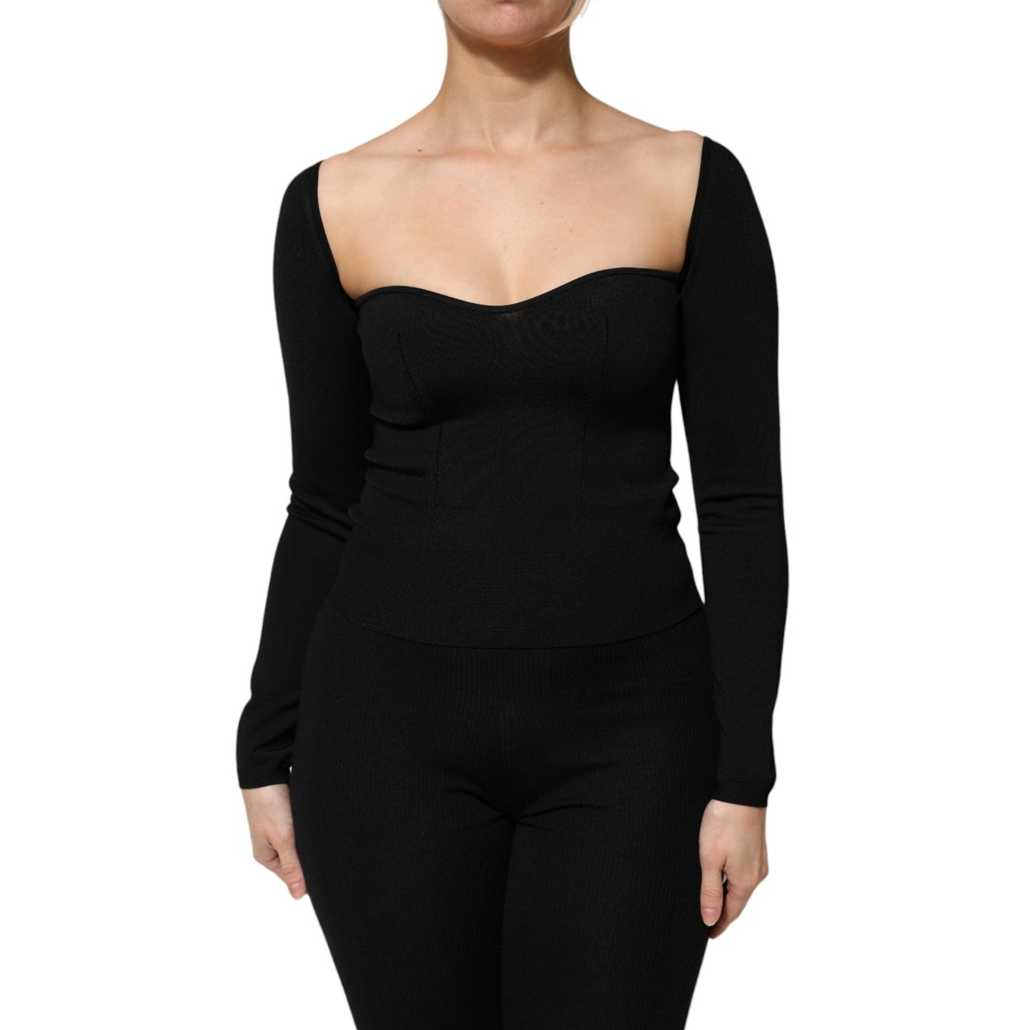 Dolce & Gabbana Black Viscose Long Sleeve Pullover Blouse Top TSH90661-42