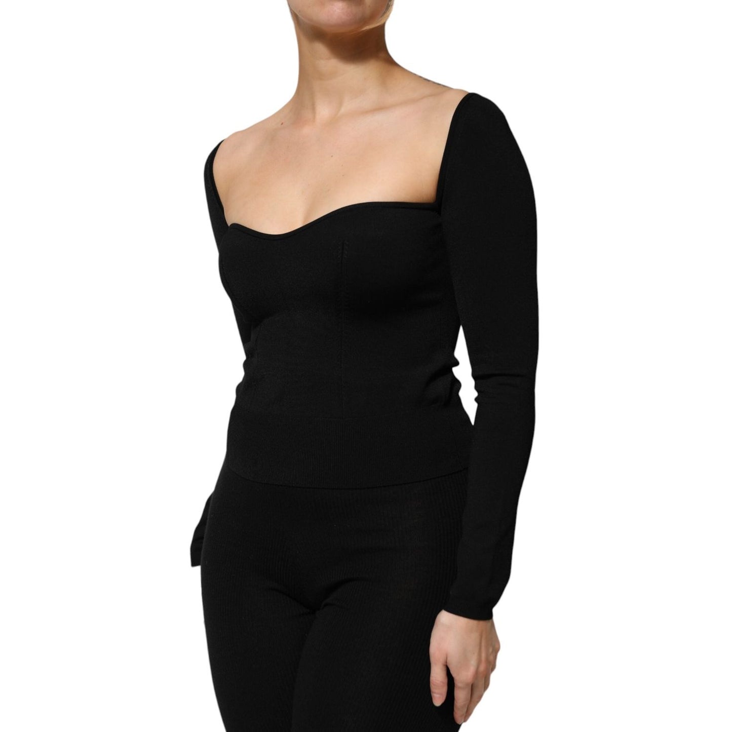 Dolce & Gabbana Black Viscose Long Sleeve Pullover Blouse Top TSH90661-42