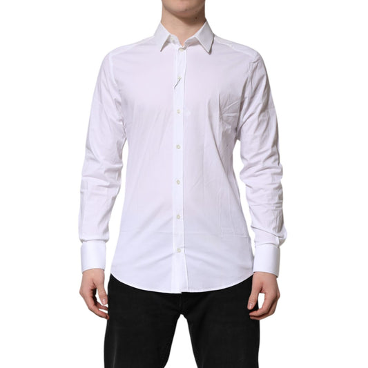 Dolce & Gabbana White GOLD Cotton Collared Dress Shirt Top