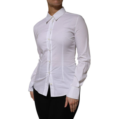 Dolce & Gabbana White Cotton Collared Long Sleeves Shirt Top