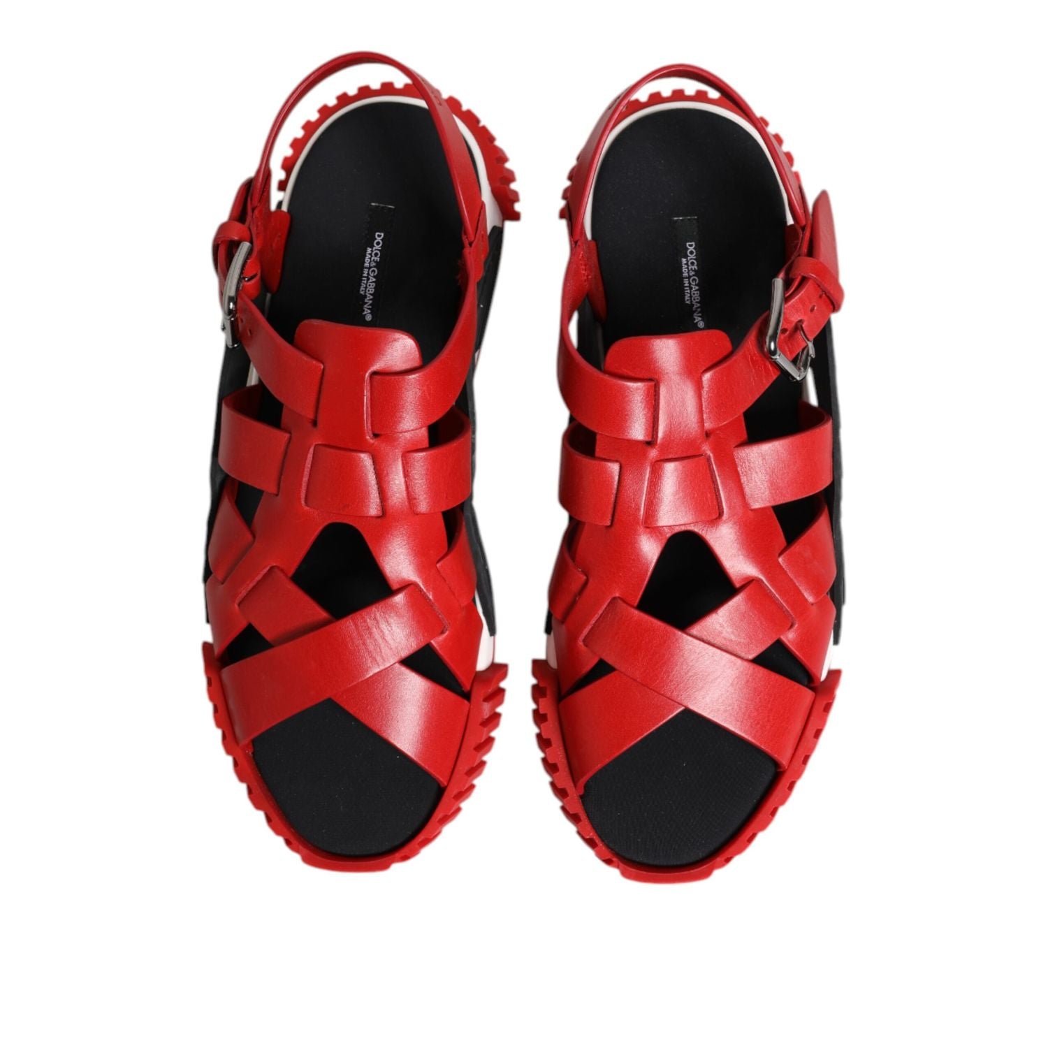 Dolce & Gabbana Red Black Leather Ankle Strap Sandals Shoes