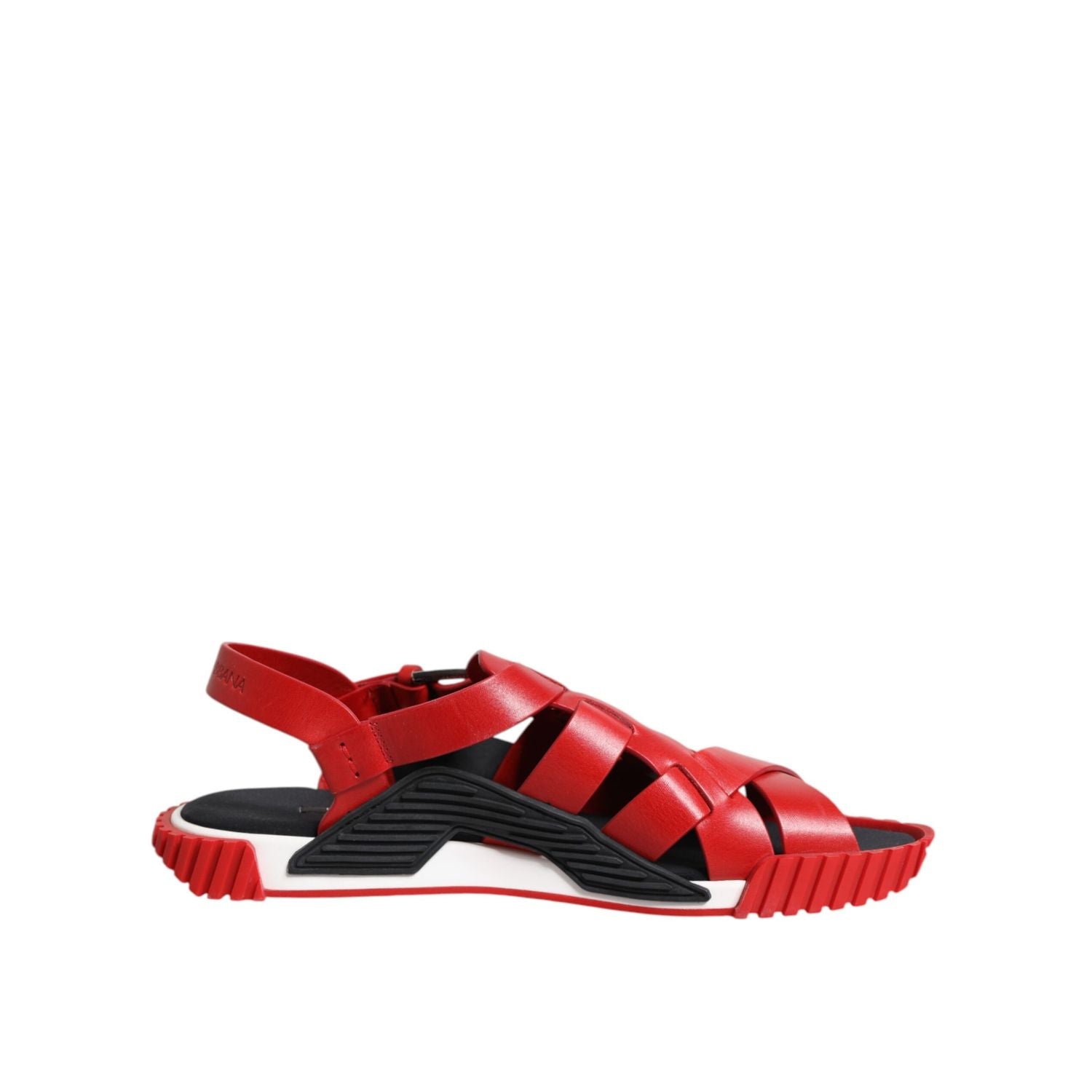 Dolce & Gabbana Red Black Leather Ankle Strap Sandals Shoes