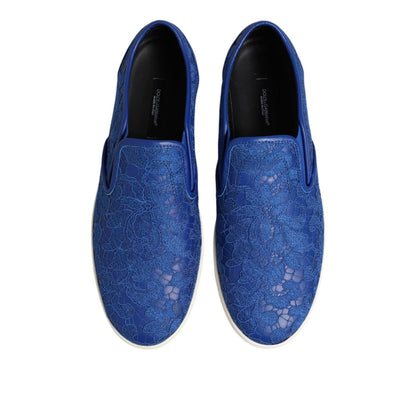 Dolce & Gabbana Blue Leather Lace Slip On Sneaker Shoes
