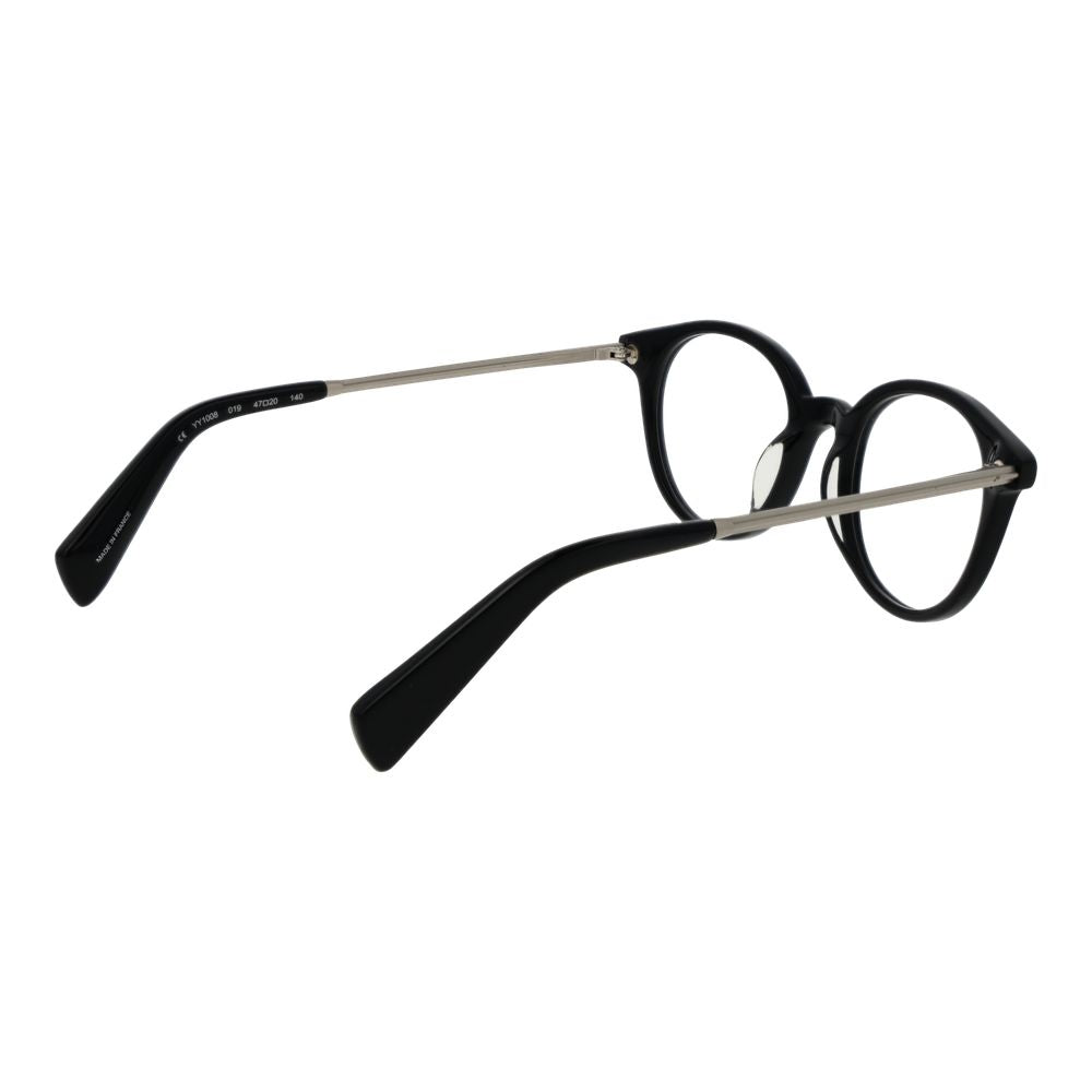 Yohji Yamamoto Black Unisex Glasses Frame, acetate full-rim cat eye style, 47-20-140 size, demo plastic lenses, branded soft case included.