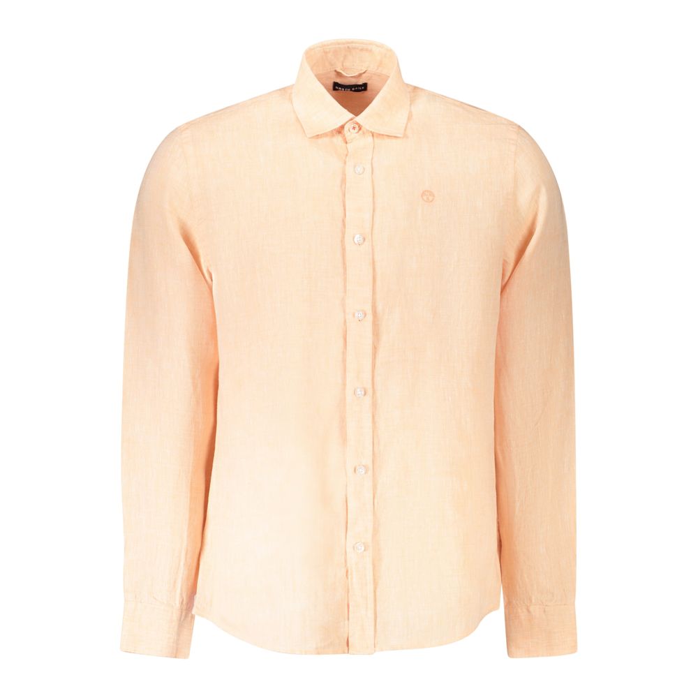 North Sails Pink Linen Shirt with Italian collar and 1 button cuffs, featuring logo embroidery. Ocean positive product.