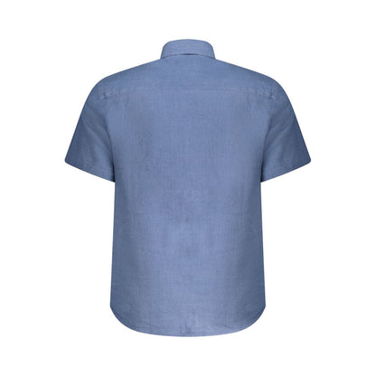 Back view of North Sails Blue Linen Shirt with short sleeves and Italian collar