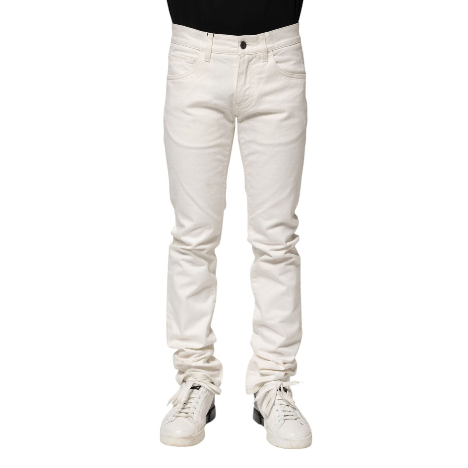 Dolce & Gabbana White Cotton Skinny Men Denim Jeans
