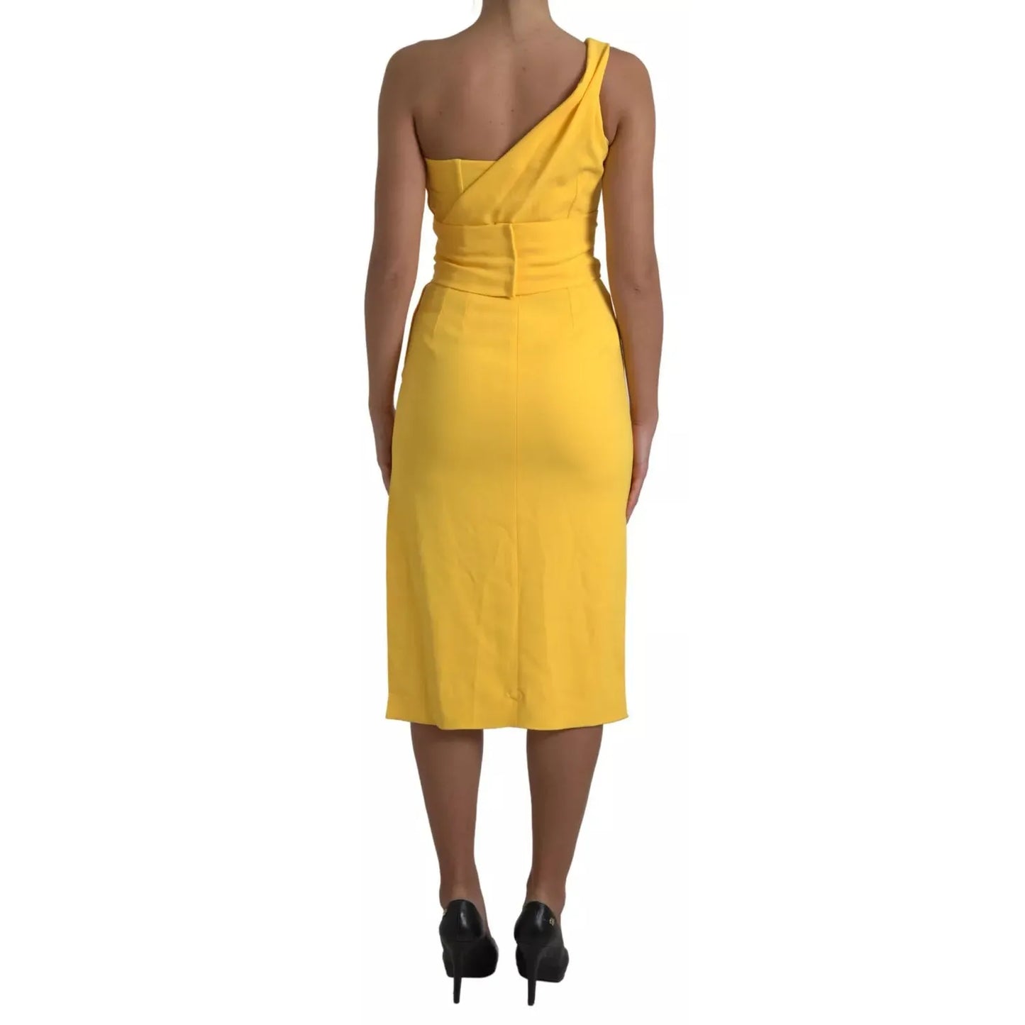 Dolce & Gabbana Yellow One Shoulder Slit Sheath Midi Dress DR81754-40