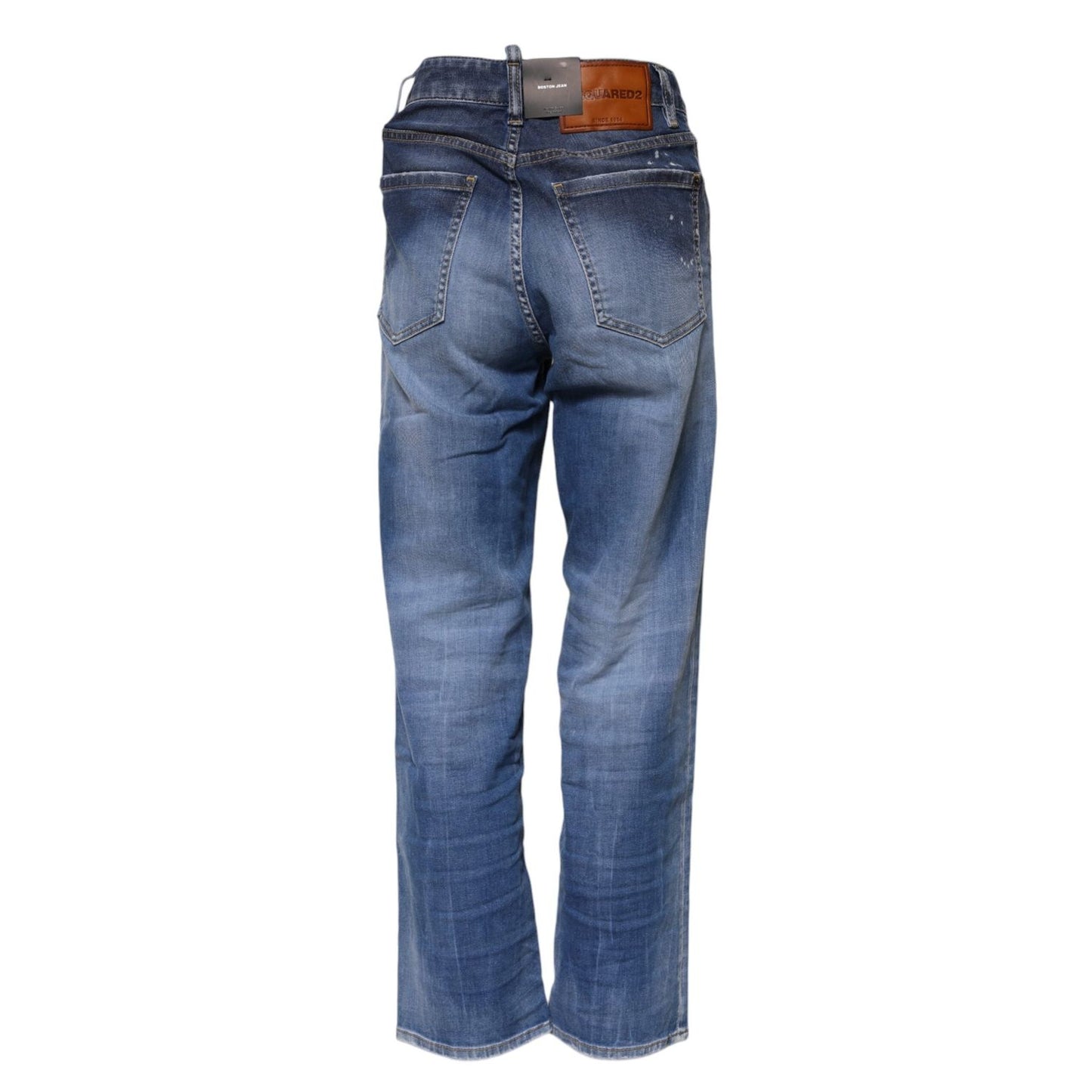 Dsquared² Blue Washed Cotton Mid Waist Straight Jeans PAN74482-38