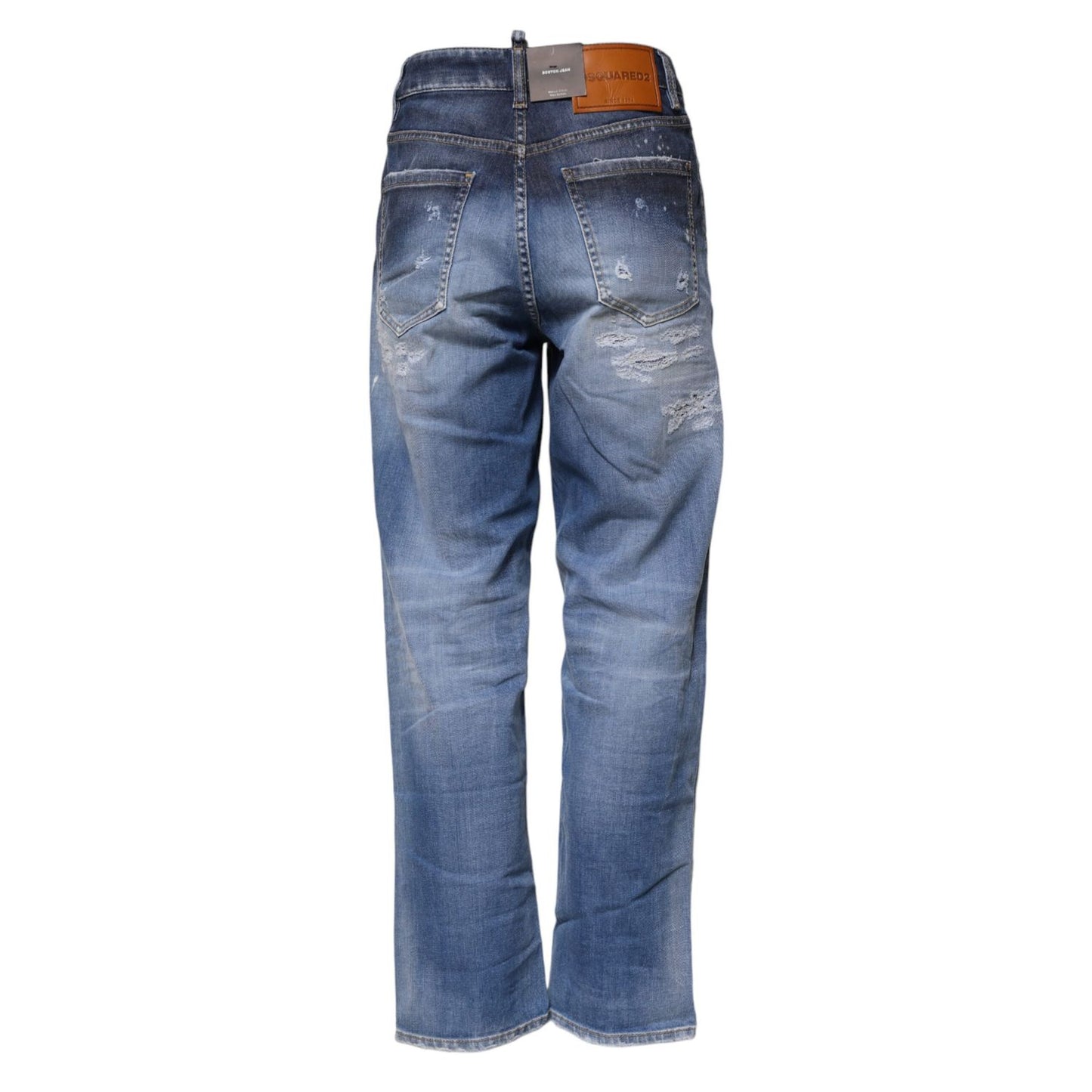 Dsquared² Blue Tattered Cotton Mid Waist Straight Denim Jeans