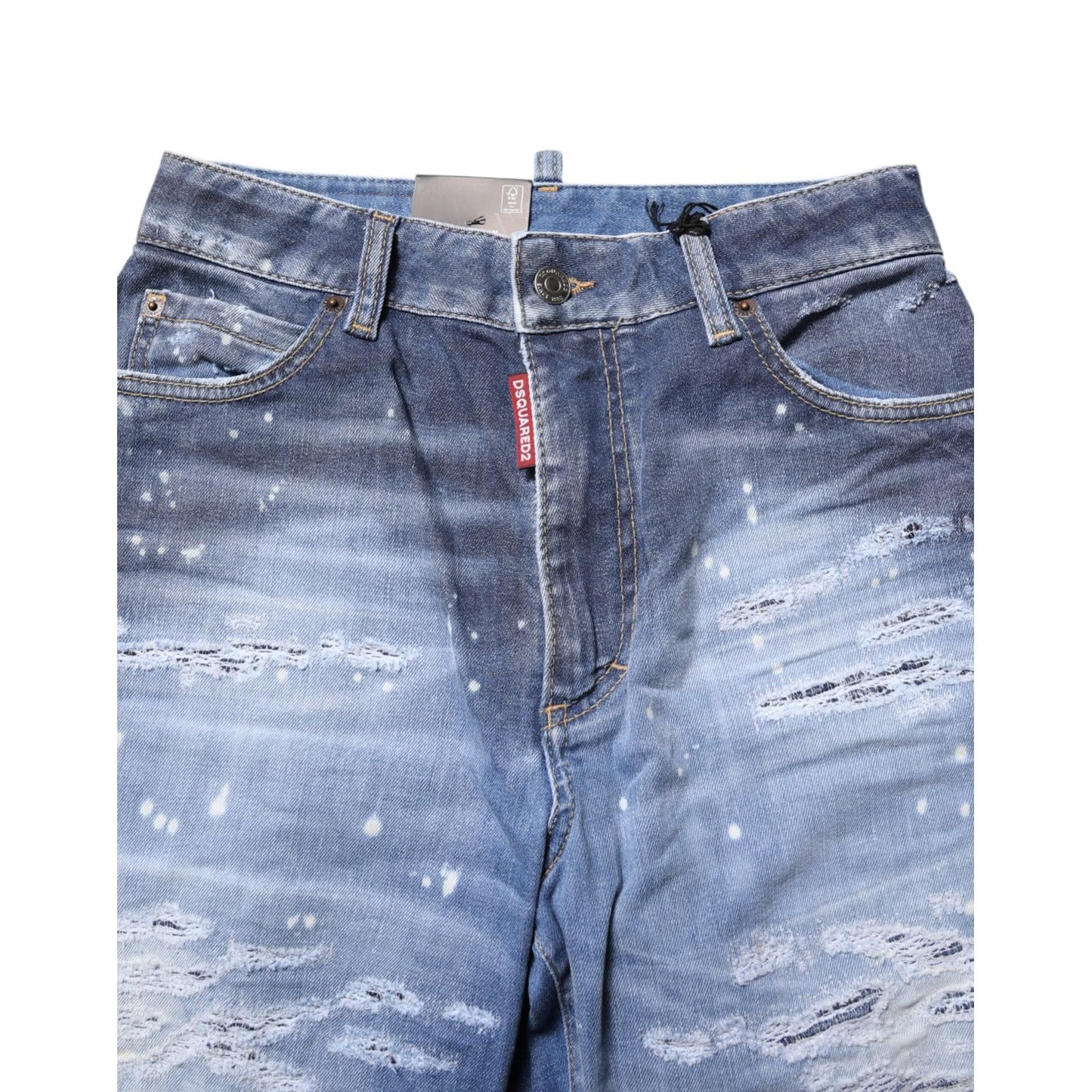 Dsquared² Blue Tattered Cotton Mid Waist Straight Denim Jeans PAN74484-38