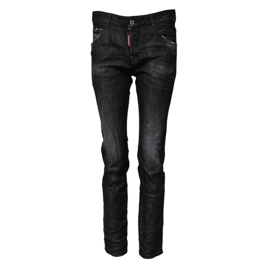 Dsquared² Black Washed Cotton Mid Waist Skinny Jeans PAN74489-38