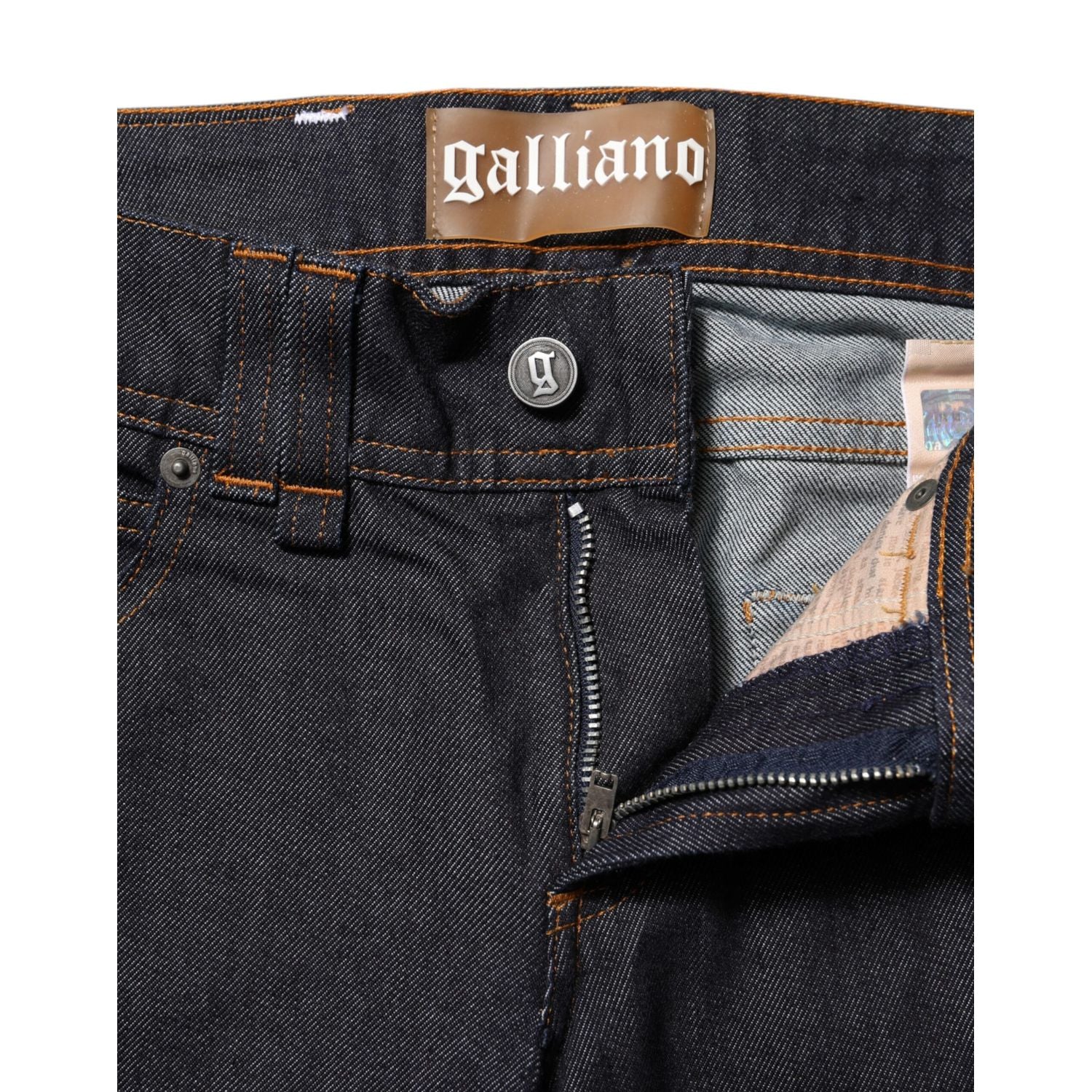 John Galliano Blue Mid Waist Cotton Wide Leg Denim Jeans