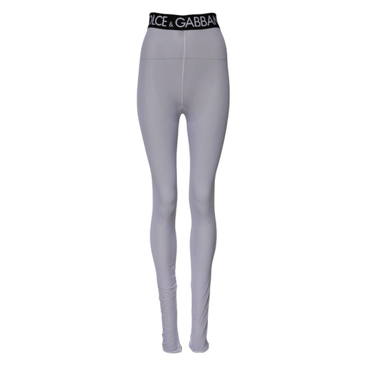 Dolce & Gabbana Gray Nylon DG Logo Mid Waisted Leggings Pants PAN76267-40