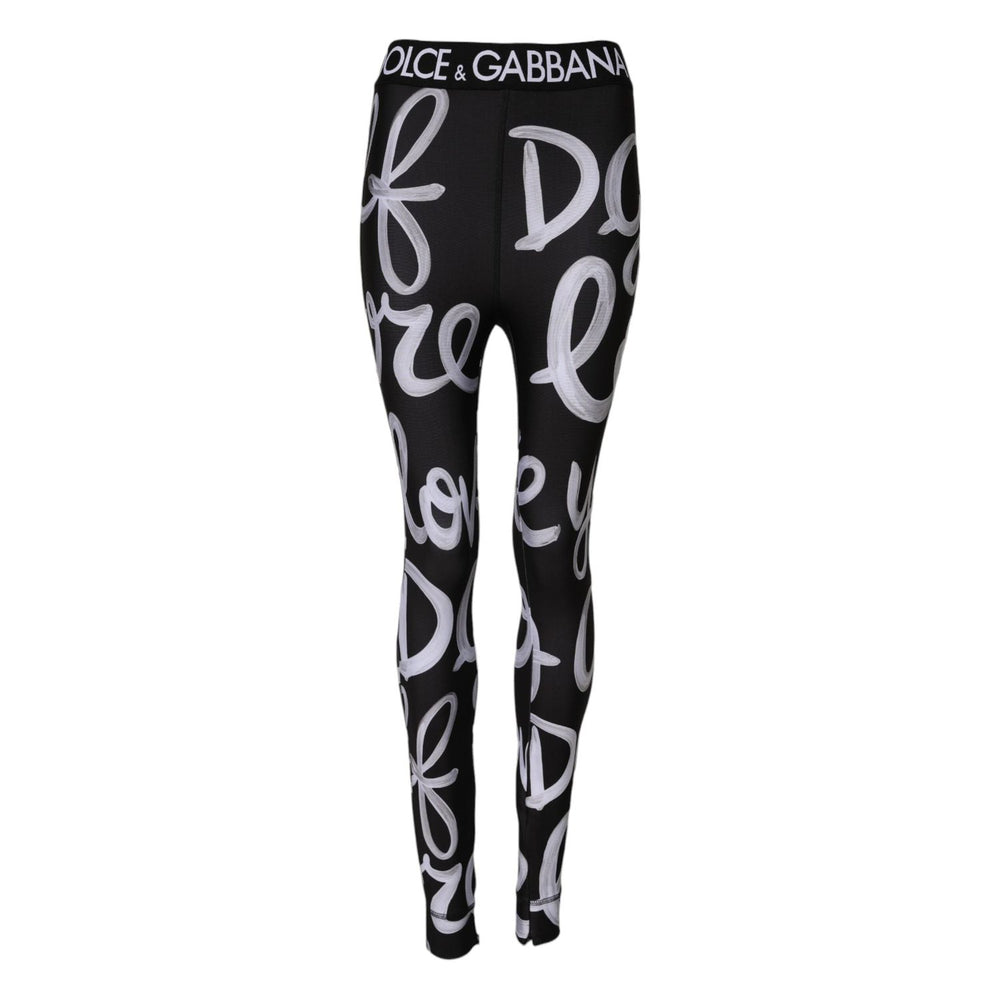 Dolce & Gabbana Black Polyester Logo Print Mid Waisted Pants PAN76300-38