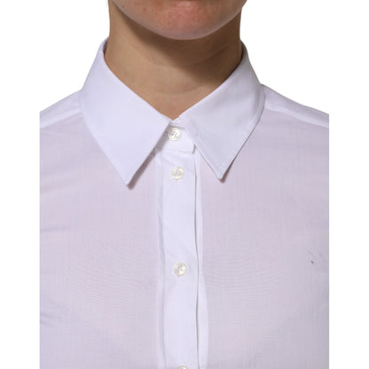 Dolce & Gabbana White Cotton Collared Long Sleeves Top Shirt